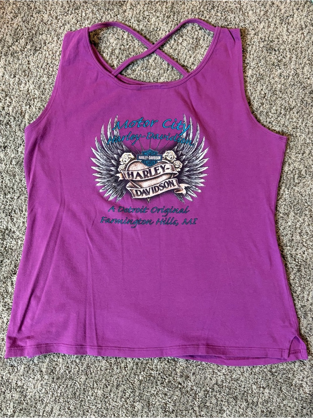 Harley-Davidson Purple Crisscross Back Tank with Winged Logo